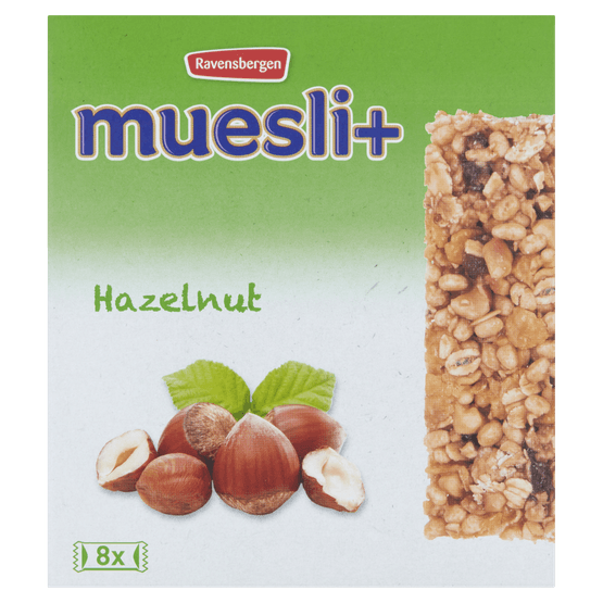 Foto van Muesli+ Hazelnoot 8 st. op witte achtergrond