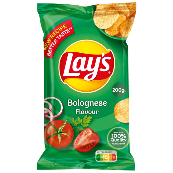 Foto van Lay's Chips bolognese op witte achtergrond