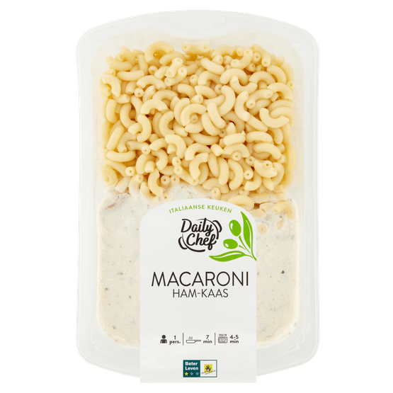 Foto van Daily Chef Macaroni ham kaas op witte achtergrond