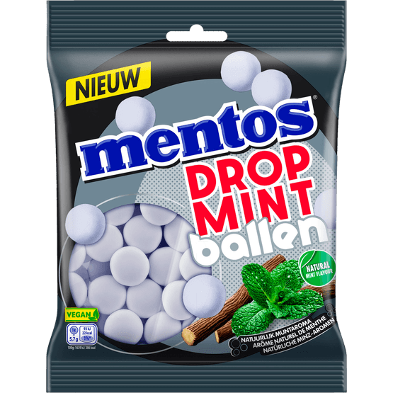 Foto van Mentos Dropmintballen op witte achtergrond
