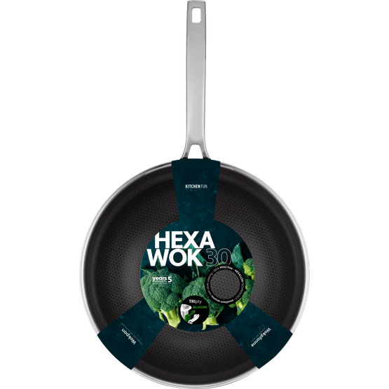 Foto van Hexa Kitchen Fun wok rvs 30 cm op witte achtergrond