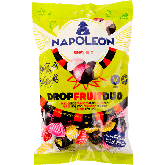 Foto van Napoleon Duo drop en fruit zoet op witte achtergrond