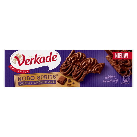 Foto van Verkade Nobo sprits dubbel chocolade op witte achtergrond