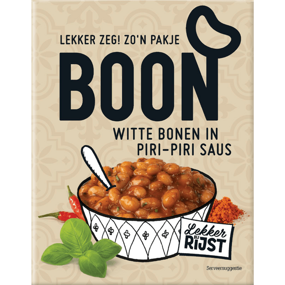 Foto van Boon Witte bonen in piri-piri saus op witte achtergrond