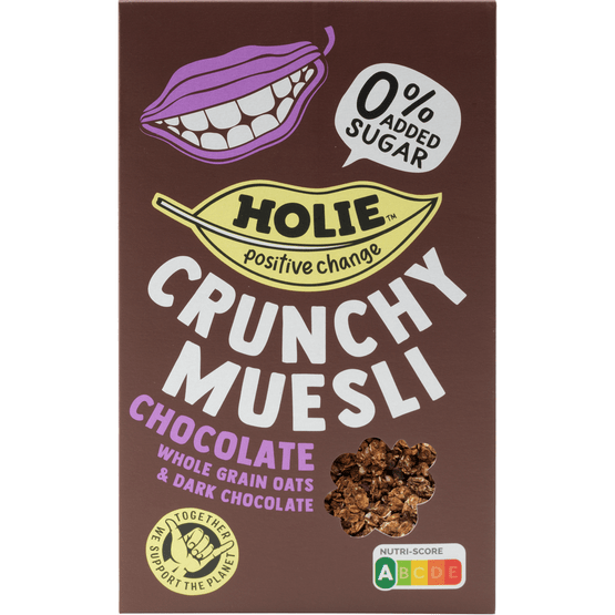 Foto van Holie Crunchy muesli chocolate op witte achtergrond
