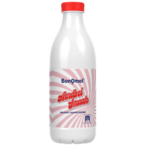 Foto van Bonomel Yoghurtdrink aardbei op witte achtergrond