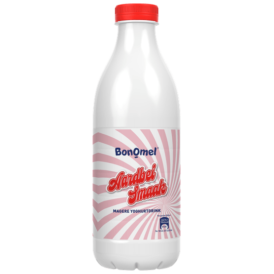 Foto van Bonomel Yoghurtdrink aardbei op witte achtergrond