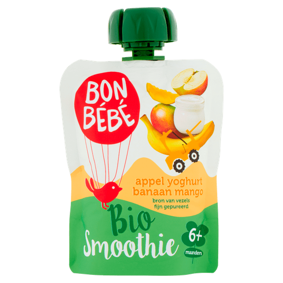 Foto van Bonbébé Smoothie bio yoghurt-appel-bana-mango op witte achtergrond