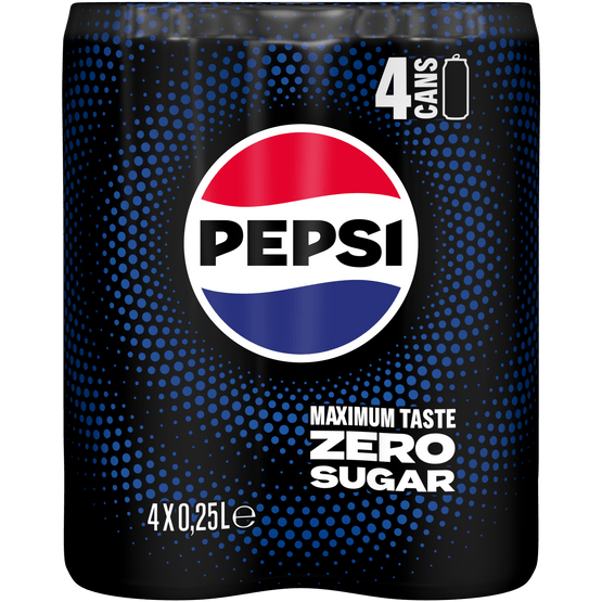 Foto van Pepsi Zero 4x25 cl op witte achtergrond
