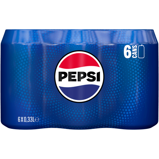 Foto van Pepsi Regular 6x33 cl op witte achtergrond