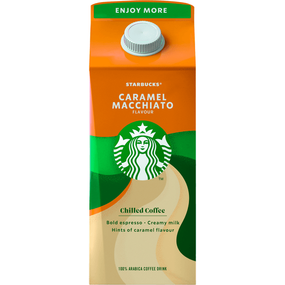 Foto van Starbucks Chilled coffee macchiato caramel op witte achtergrond