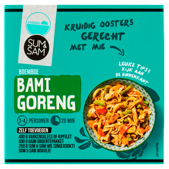 Foto van Sum & Sam Boemboe bami goreng op witte achtergrond