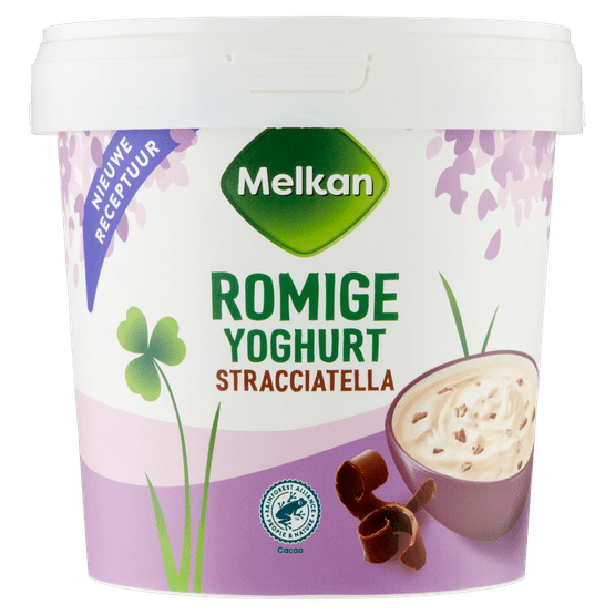 Foto van Melkan Romige yoghurt stracciatella op witte achtergrond