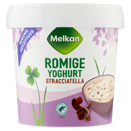 Foto van Melkan Romige yoghurt stracciatella op witte achtergrond