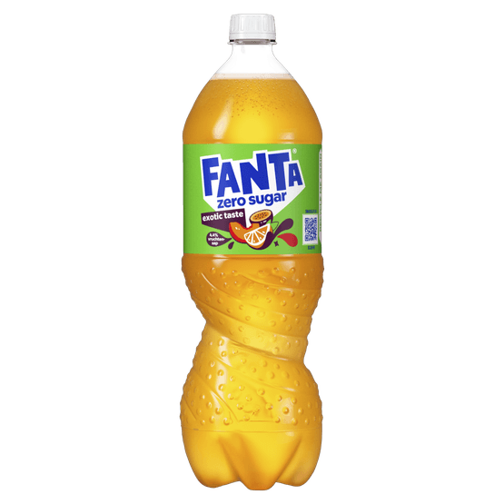 Foto van Fanta Exotic no sugar op witte achtergrond