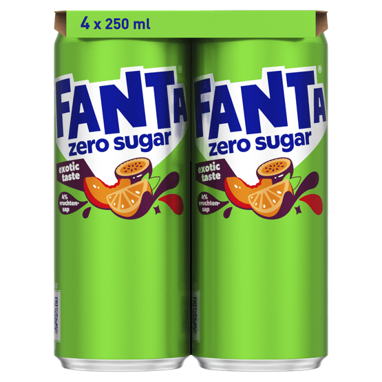 Foto van Fanta Exotic zero sugar 4x25cl op witte achtergrond