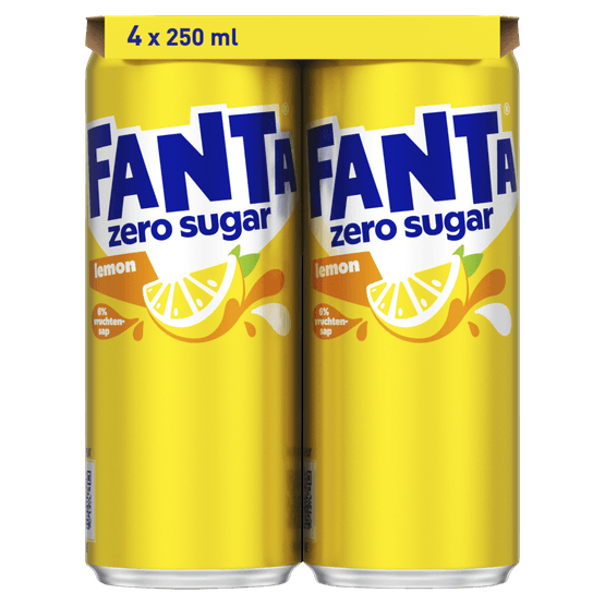 Foto van Fanta Lemon no sugar 4x25cl op witte achtergrond