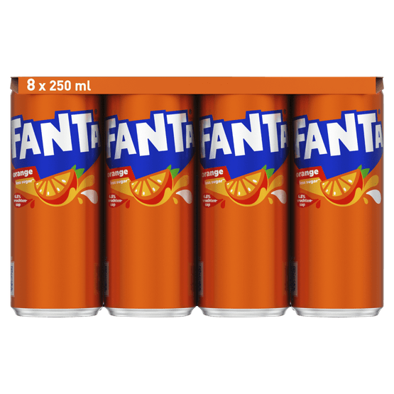 Foto van Fanta Orange regular 8x25cl op witte achtergrond