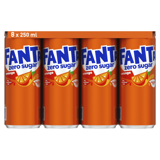 Foto van Fanta Orange no sugar 8x25 cl op witte achtergrond