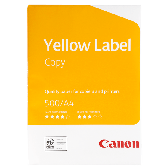 Foto van Canon Yellow label plus 80gr a4 500 vel op witte achtergrond