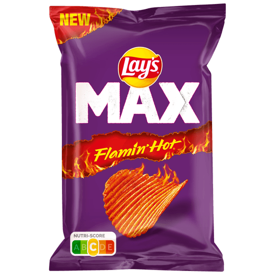 Foto van Lay's Ribbelchips max flamin hot op witte achtergrond