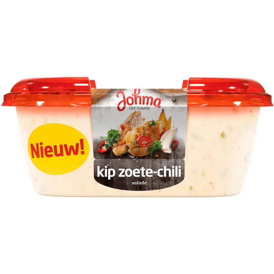 Foto van Johma Salade kip zoete chili op witte achtergrond