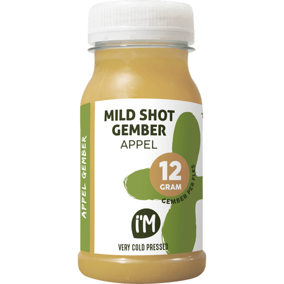 Foto van I'm Fruity Shot mild appel gember citroen op witte achtergrond