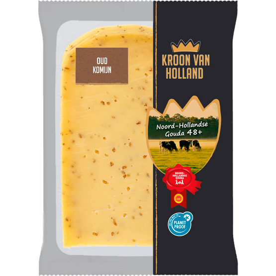 Foto van Kroon van Holland Komijn kaas oud 48+ plakken op witte achtergrond