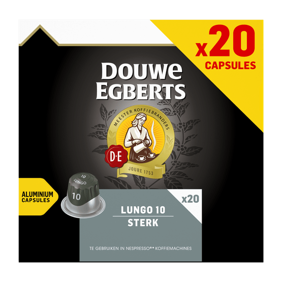 Foto van Douwe Egberts Koffiecups lungo extra intens 10 op witte achtergrond