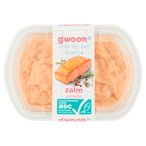 Foto van G'woon Salade zalm op witte achtergrond