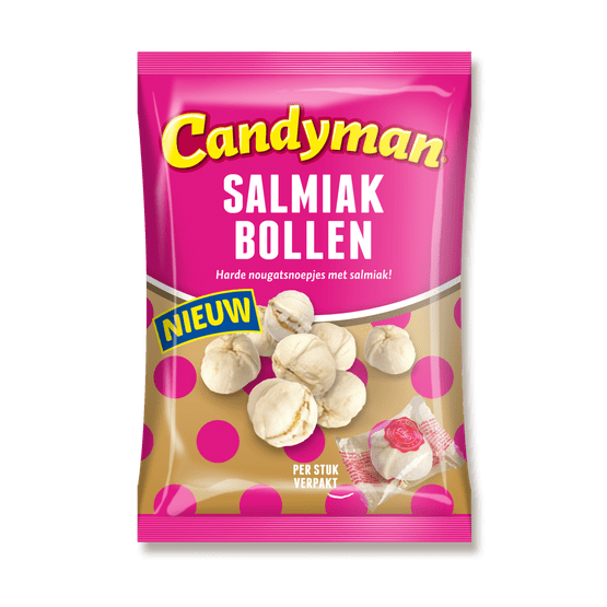 Foto van Candyman Salmiak bollen op witte achtergrond