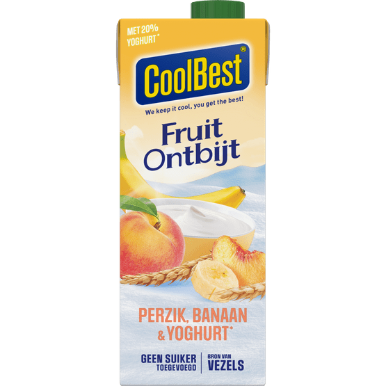 Foto van CoolBest Fruitontbijt yoghurt perzik banaan op witte achtergrond