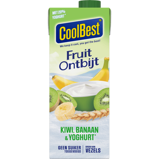 Foto van CoolBest Fruitontbijt yoghurt kiwi banaan op witte achtergrond