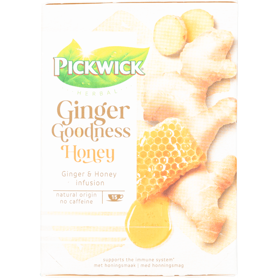 Foto van Pickwick Ginger goodness honey kop 15 zk op witte achtergrond