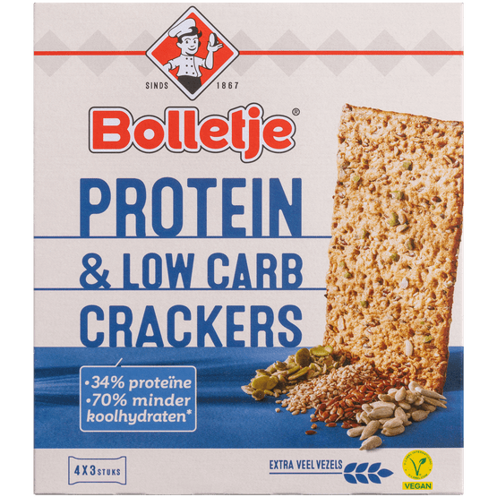 Foto van Bolletje Crackers protein low carb op witte achtergrond