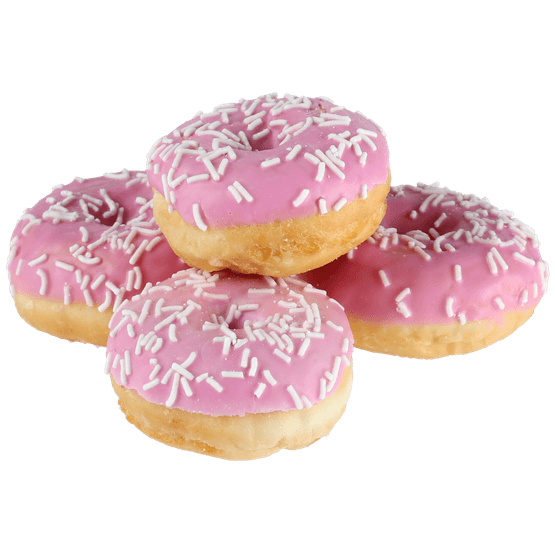 Foto van Vers afbak Mini pink donut op witte achtergrond