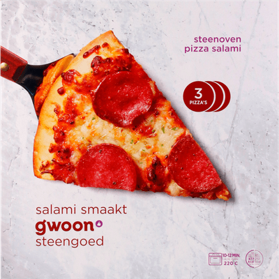 G'woon Steenoven pizza salami 3 stuks