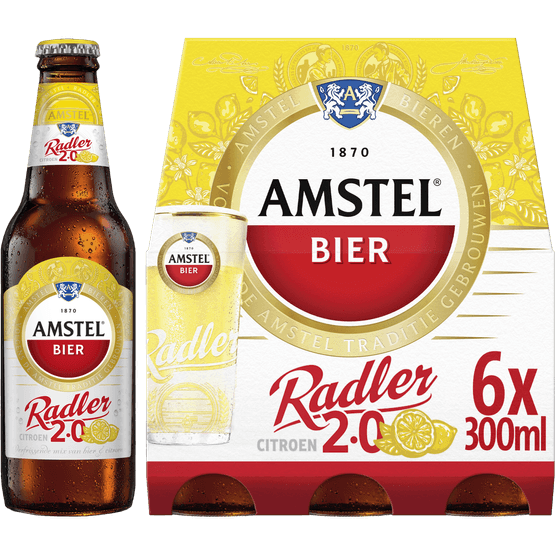 Foto van Amstel Radler citroen op witte achtergrond