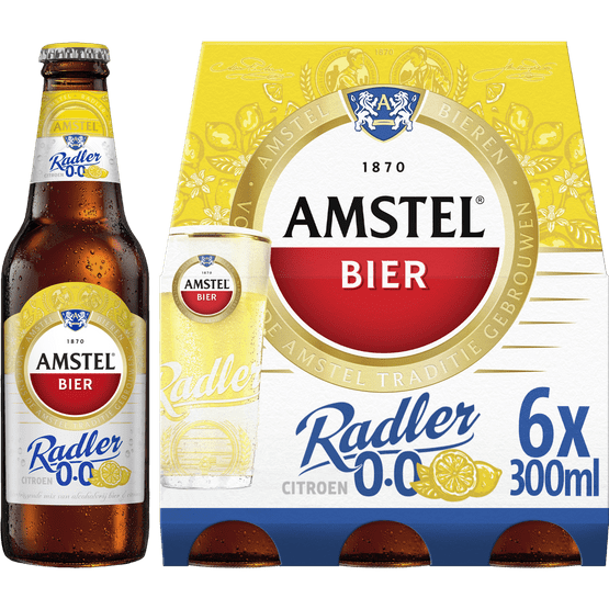 Foto van Amstel Radler citroen 0.0% op witte achtergrond