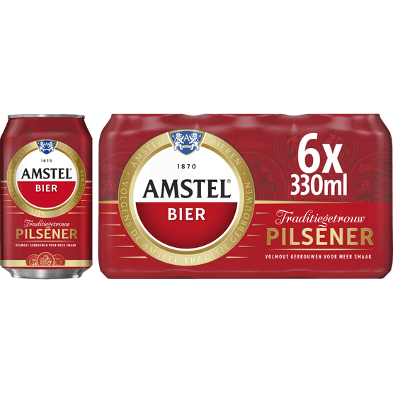 Foto van Amstel Pilsener 6x33 cl op witte achtergrond