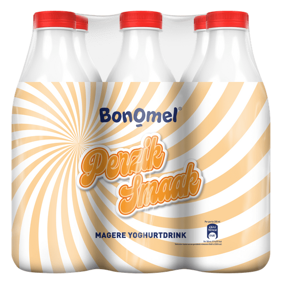 Foto van Bonomel Yoghurtdrink perzik 6 pack op witte achtergrond