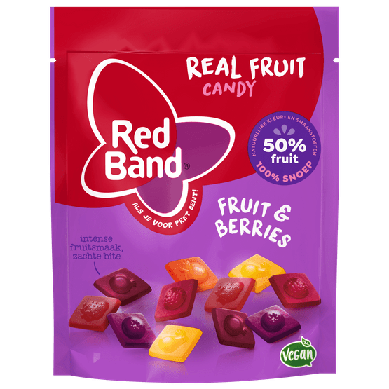 Foto van Red Band Real fruit candy fruit-berries op witte achtergrond