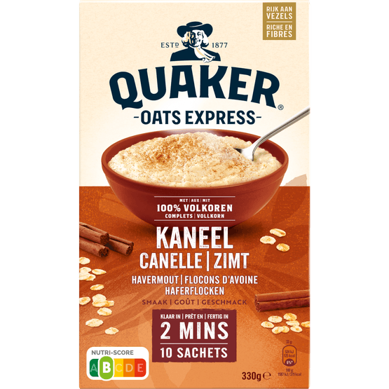 Foto van Quaker Havermout kaneel op witte achtergrond