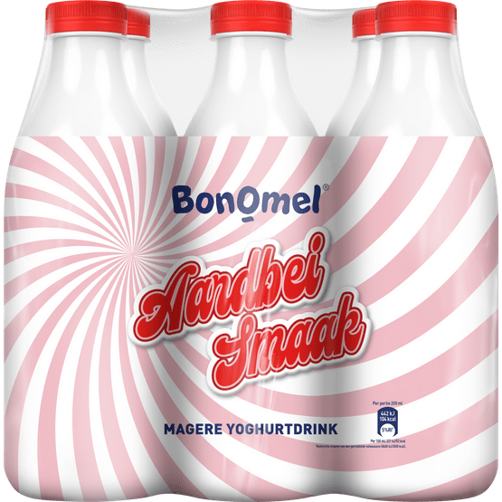 Foto van Bonomel Yoghurtdrink aardbei 6 pack op witte achtergrond