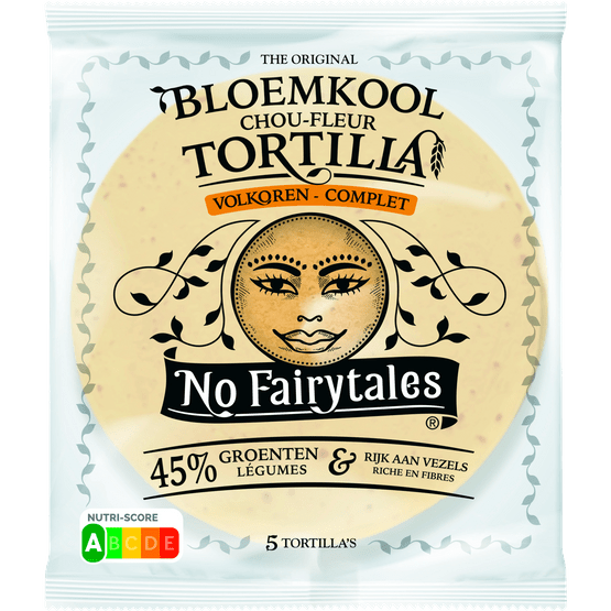 Foto van No Fairytales Tortilla bloemkool volkoren op witte achtergrond