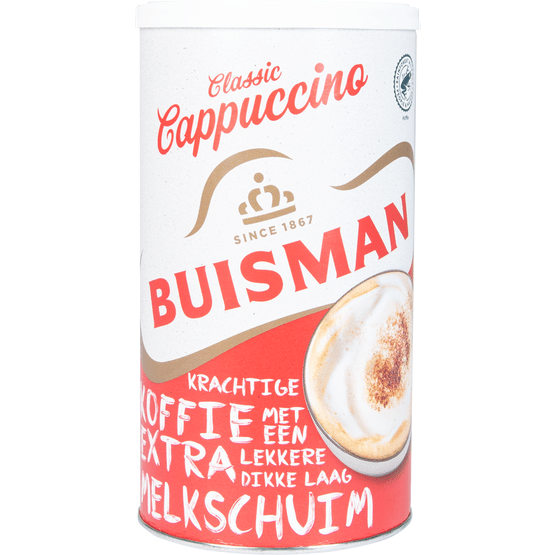 Foto van Buisman Oploskoffie cappuccino op witte achtergrond