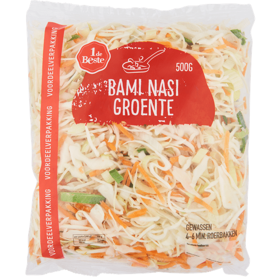 Foto van 1 de Beste Bami nasi groente voordeel verpakking op witte achtergrond