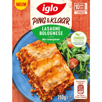 Iglo Ping en klaar lasagne bolognese
