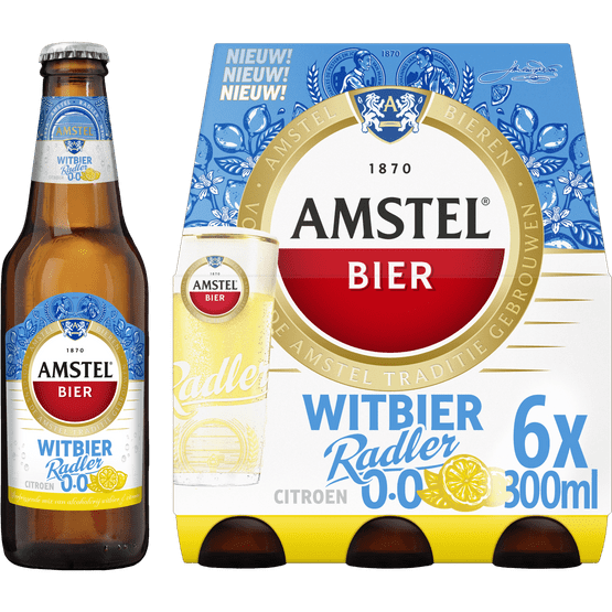 Foto van Amstel Radler 0.0 witbier 6x30cl op witte achtergrond