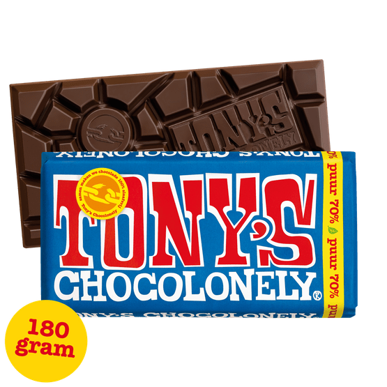 Foto van Tony's Chocolonely puur op witte achtergrond